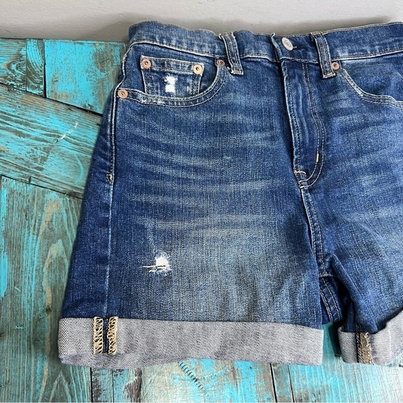 Gap Denim Distressed Jean High Rise Shorts Rolled Cuff Size 25 - Picture 3 of 13